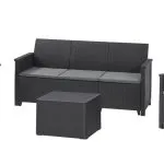 ELODIE MŰRATTAN KERTI BÚTOR SZETT 3 ÜLÉSES KANAPÉVAL PÁRNATARTÓS ASZTALLAL