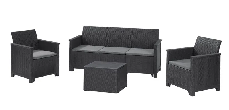 ELODIE MŰRATTAN KERTI BÚTOR SZETT 3 ÜLÉSES KANAPÉVAL PÁRNATARTÓS ASZTALLAL