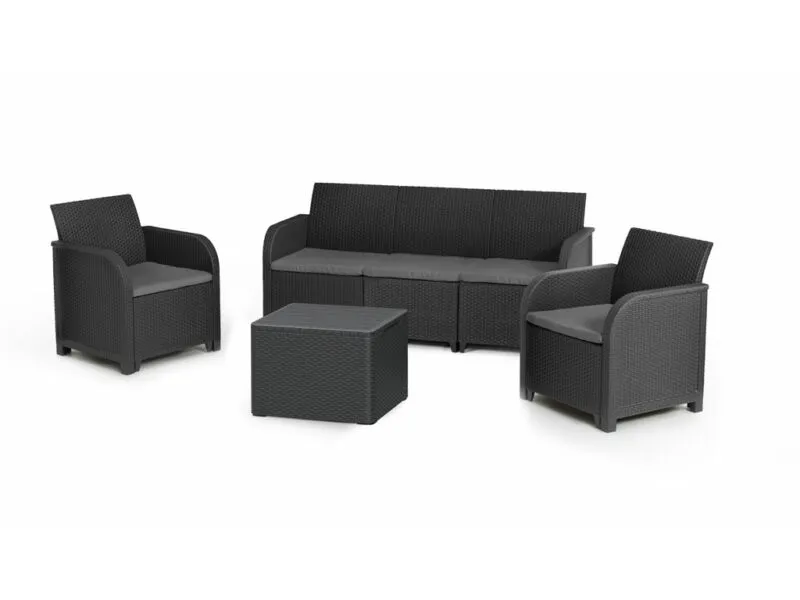 ROSALIE 5 SZEMÉLYES MŰRATTAN KERTI BÚTOR SZETT PÁRNATARTÓS ASZTALLAL