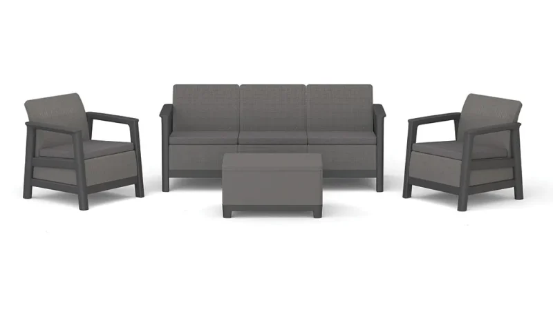 SCANDI LINEA 5 SZEMÉLYES KERTI BÚTOR SZETT JUTE TÁROLÓS ASZTALLAL